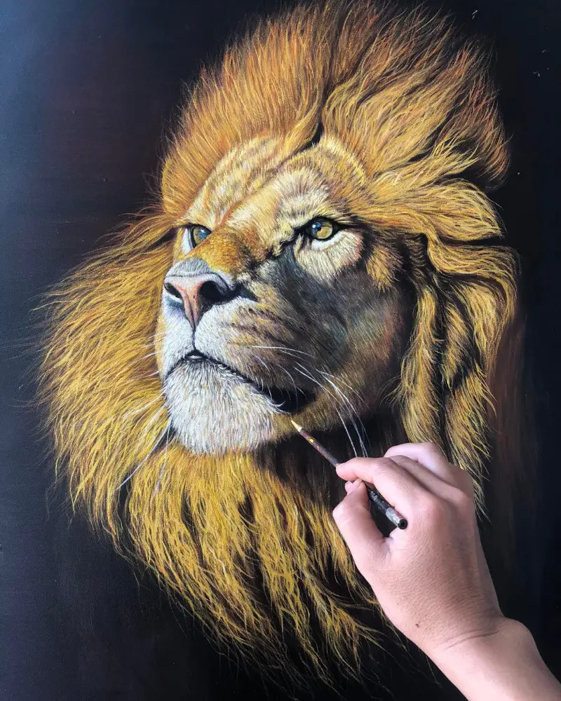18 painting a lion on canvas
