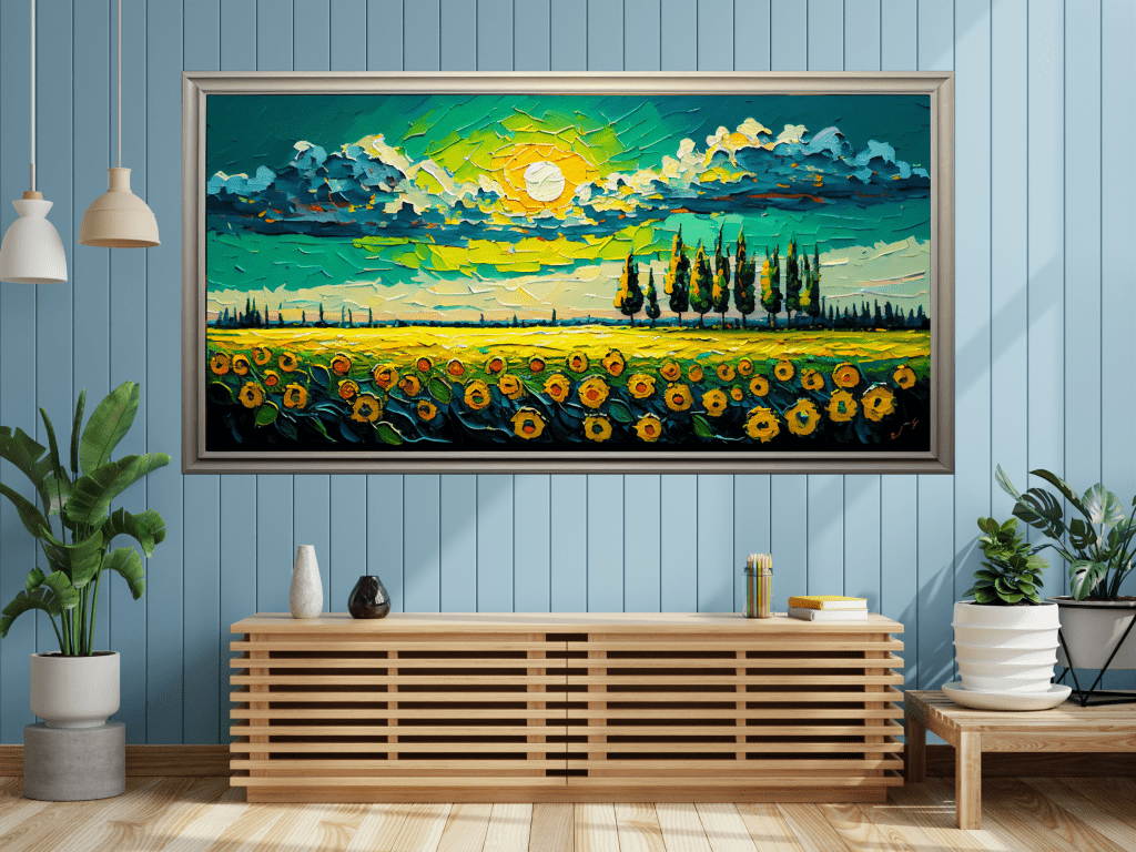 Away From The Sunflower Field Palette Knife Oil Painting On Canvas ...