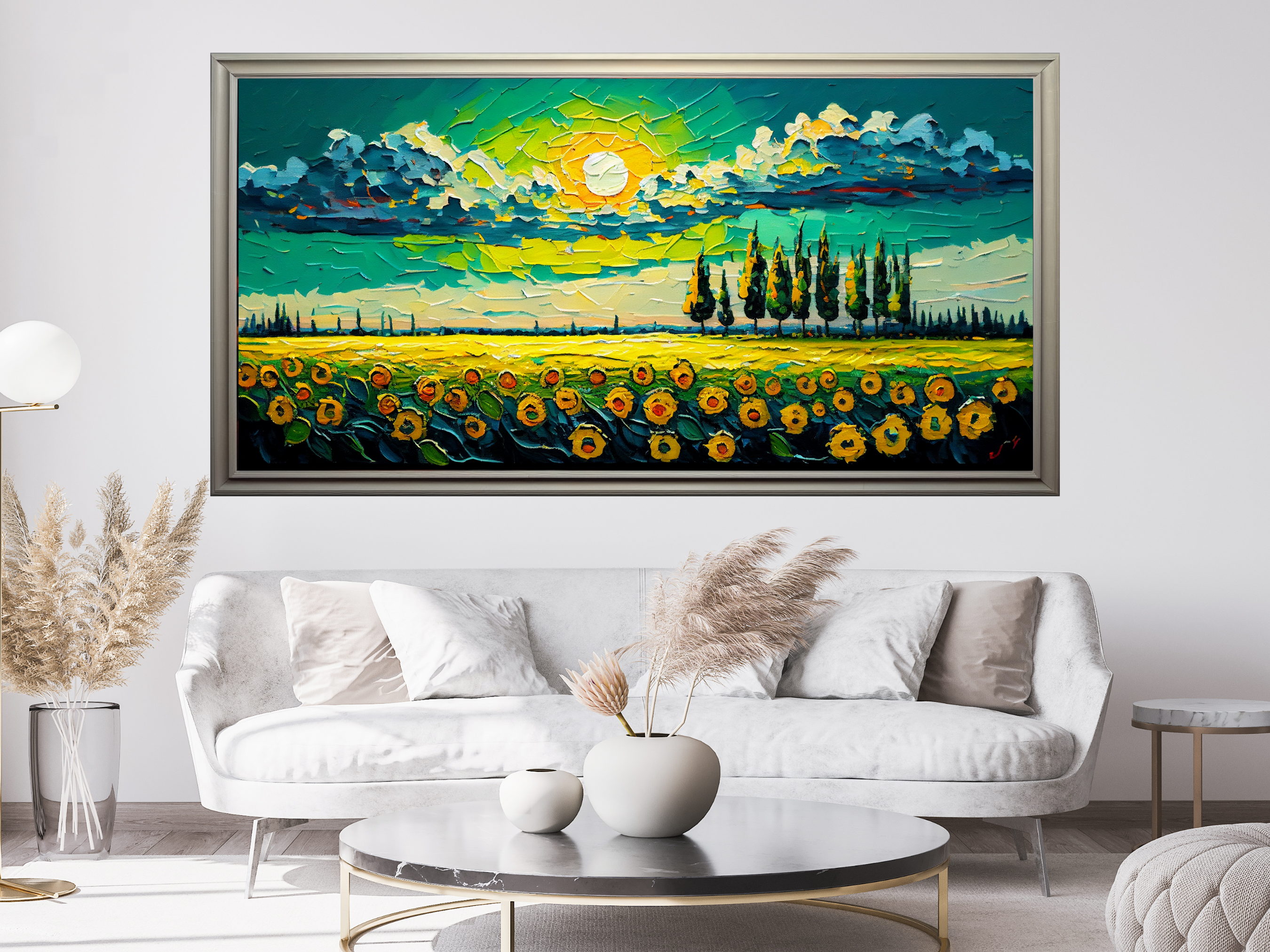 Away From The Sunflower Field Palette Knife Oil Painting On Canvas ...