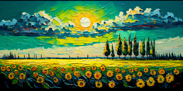 Away From The Sunflower Field Palette Knife Oil Painting On Canvas ...