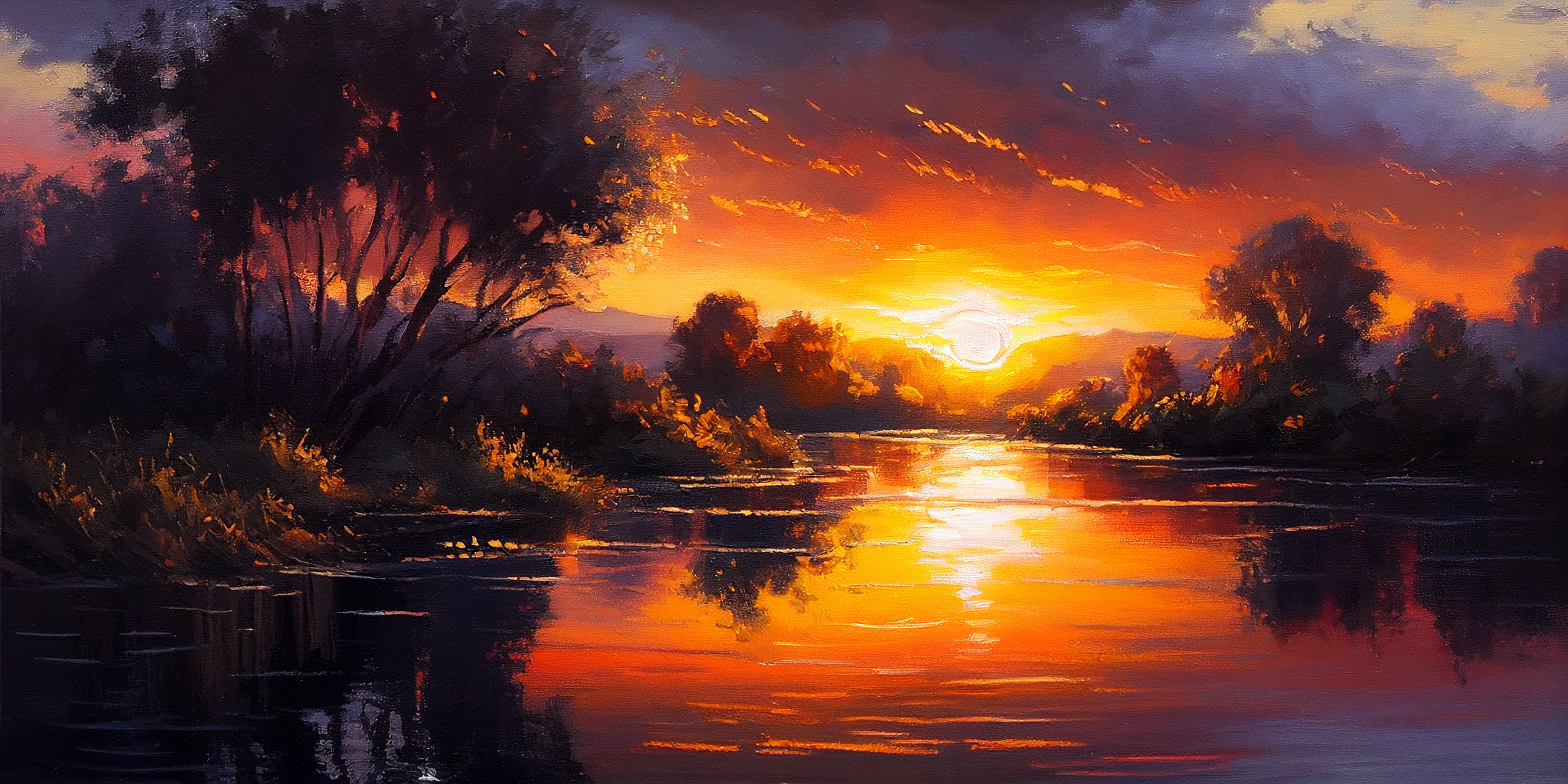 theminhaz sunset oil paintings a river scene oil painting textu 89fee4e1 edde 4d6b a1f2 0b3e8430e480